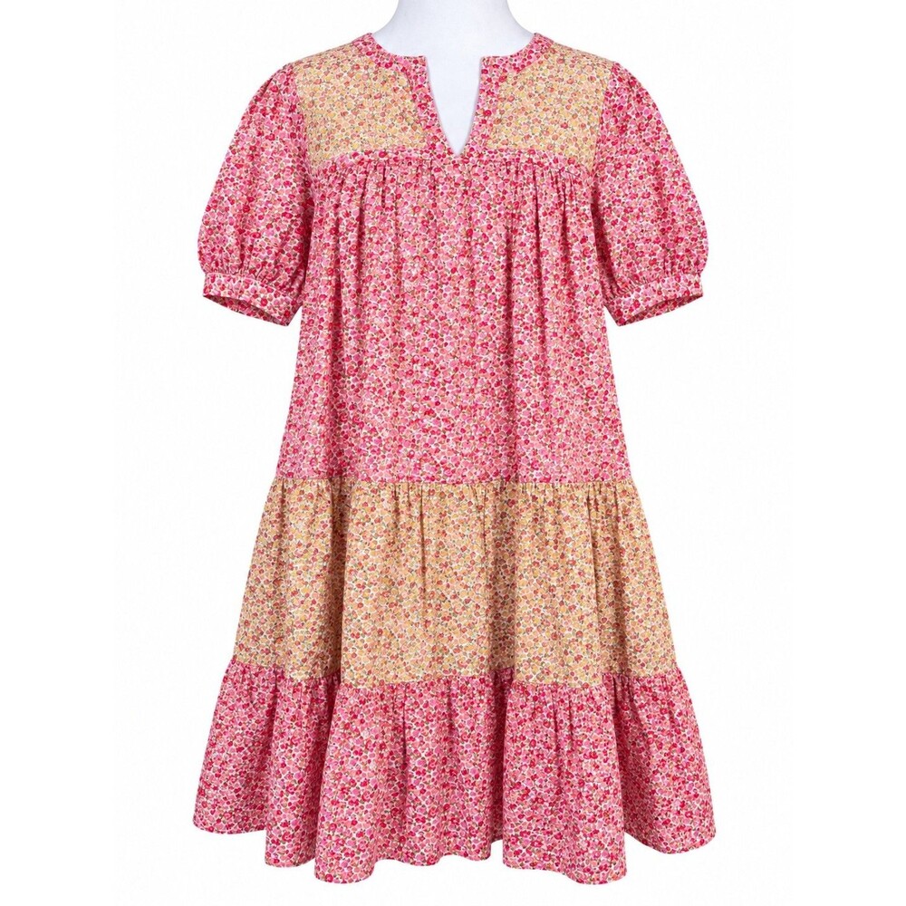 Hyacinth House Floral Tiered Midi Dress Size M Cottagecore Prairie Boho Pink